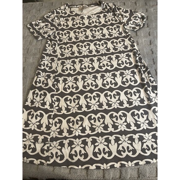 Loft Grey And White Short Sleeve A-line Knee Length T-shirt Dress Size Small - Picture 2 of 14